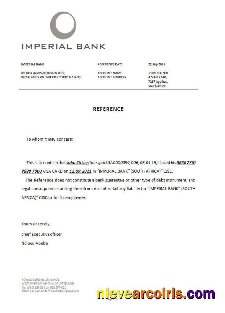 South Africa Imperial bank closure reference